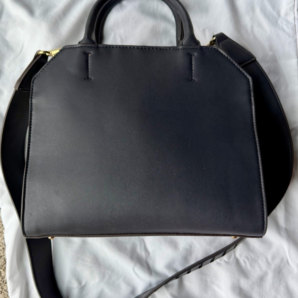Anne Klein Elegant Dark Navy Satchel with Gold Accent - Picture 4 of 10